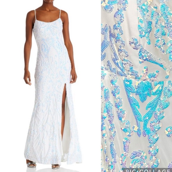 Aqua Formal Filigree Sequin Gown - Exclusive Bloomingdale’s NWT SIZE 6 - Picture 1 of 15